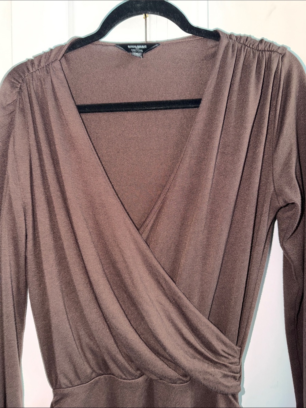 Banana Republic Brown Soft Luxe Long Sleeve Ruched Midi Dress size Small - Picture 4 of 10